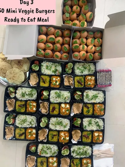 Another shot of the Mini Veggie Burgers and meal boxes.