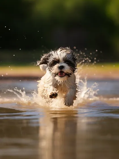 Pure joy in motion! It's so much fun watching the energetic ones run and splash around freely. This little Shih Tzu is having a blast during their pet bathing session.