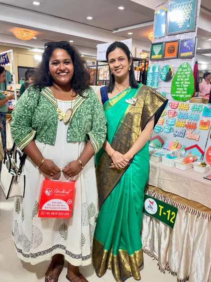 A happy visitor at my stall. It's always lovely to connect with fellow entrepreneurs and art lovers.