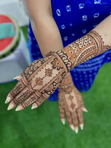 An angled view showing the full design on both hands.