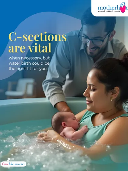 While C-sections are vital when medically necessary, water birth offers a gentle, less invasive alternative for many. This image captures the tranquility and intimacy of a water birth, a beautiful option for a calm and empowering delivery.