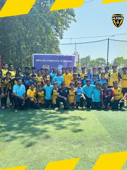 A group photo from the launch event of our partnership with SESA Football Academy, a landmark moment for football in Mumbai.