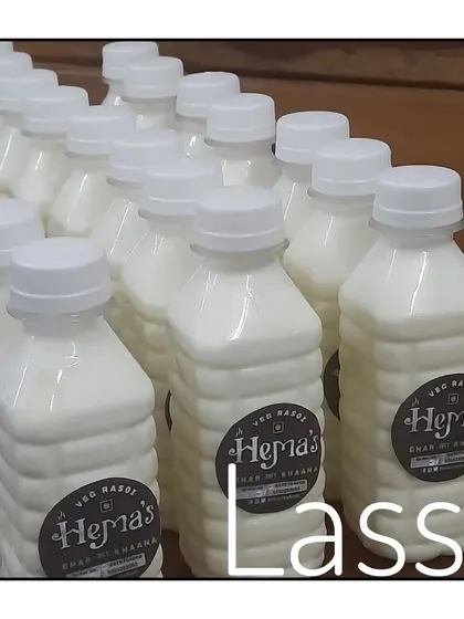 A thick and creamy Lassi, freshly prepared and bottled for delivery. It is a perfect accompaniment to a spicy meal or as a refreshing drink on its own.