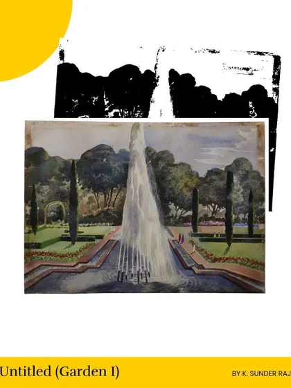 A graphic announcing new additions to our South Edition showcase, featuring a watercolor of a garden by K. Sunder Raj.
