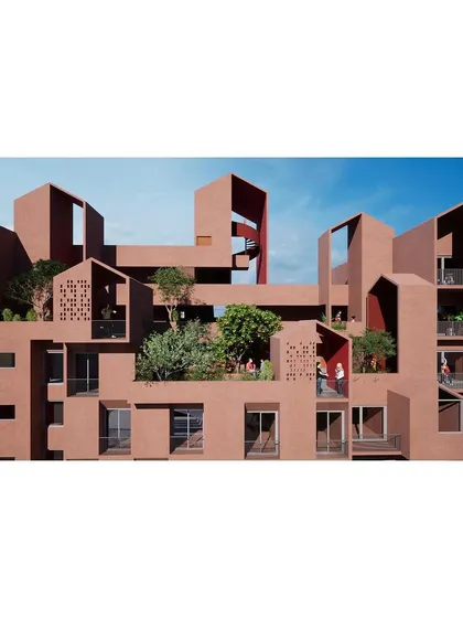 This view of our ongoing redevelopment project highlights the creation of a variegated fabric. The design accommodates diverse aspirations through a mix of private gardens, shared terraces, and unique apartment layouts.