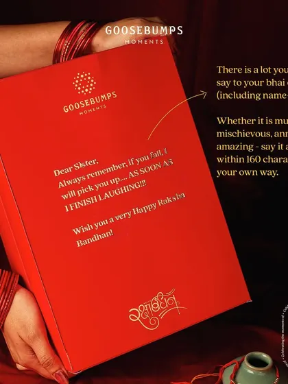 Make your Rakhi gift truly personal. As you can see here, you have the space to write your own message, whether it's mushy or mischievous, to be inscribed in beautiful golden letters inside the box.