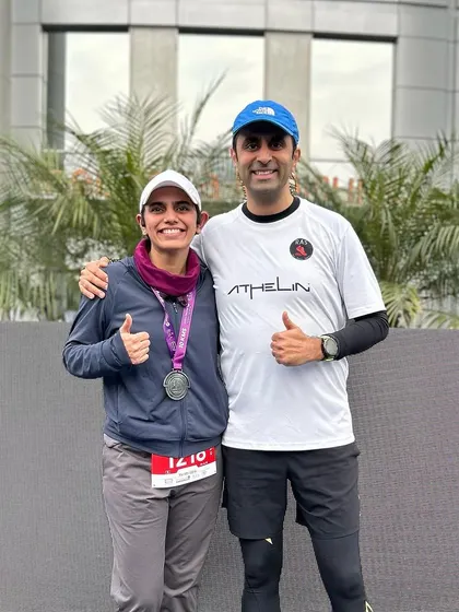 Sharing a post-race moment with a friend at the SuperSikh Run.