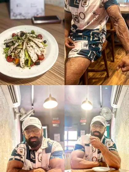 A healthy lifestyle is a complete package. This shows my lean muscle and vascularity after a balanced, diabetic-friendly meal. It's about enjoying life while staying on track with your fitness goals.