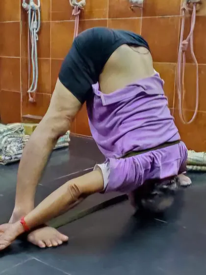 Additional images from my personal practice and teaching sessions, demonstrating a wide variety of asanas and the use of props. Each photo shows a moment of exploration in the journey of yoga.