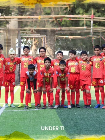 The Under-11 team posing for a photo during a friendly match day against The Football Academy.
