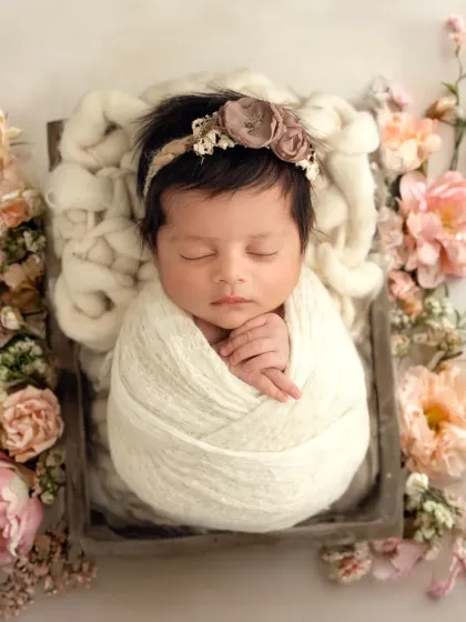A slightly different take on the floral box setup, showing the beautiful texture of the wrap and the delicate flowers.