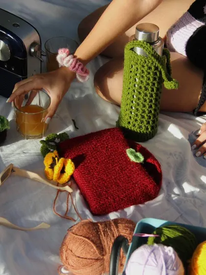 A snapshot from a perfect picnic day, surrounded by yarn and crochet projects. This is my happy place. Crochet really does fit every aesthetic.