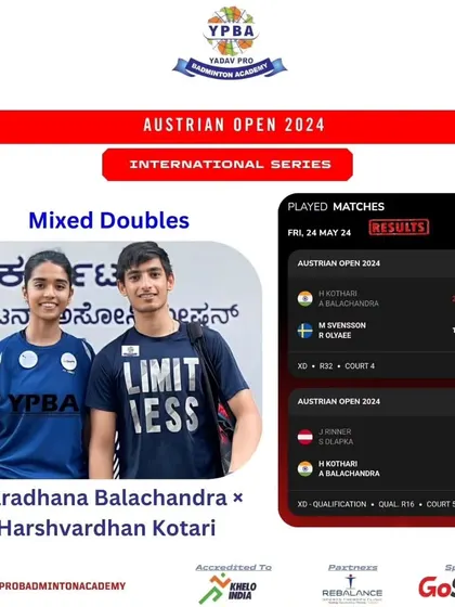Aaradhana Balachandra and Harshvardhan Kotari competing in the Mixed Doubles category at the Austrian Open 2024 International Series.