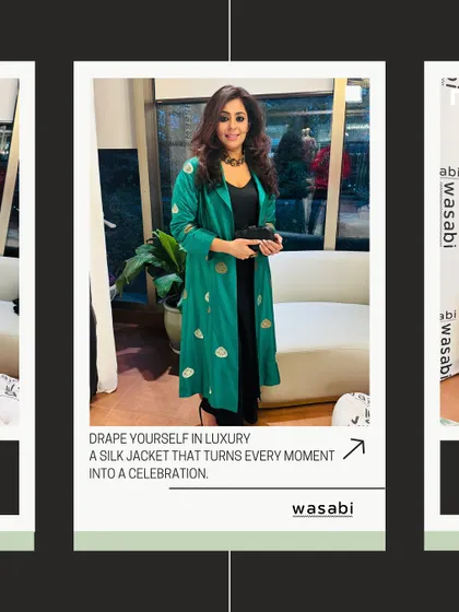 Drape yourself in luxury with a silk jacket that turns every moment into a celebration. This beautiful green piece with gold motifs is a festive classic that will never go out of style.