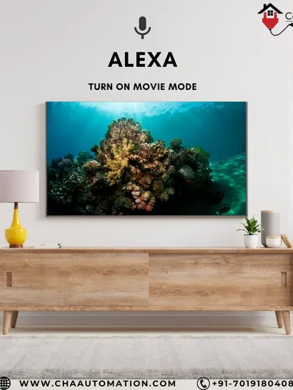 Movie night is made easy with Alexa. A simple voice command like "Alexa, turn on Movie Mode" can dim the lights, turn on the TV, and create the perfect viewing atmosphere in your living room.