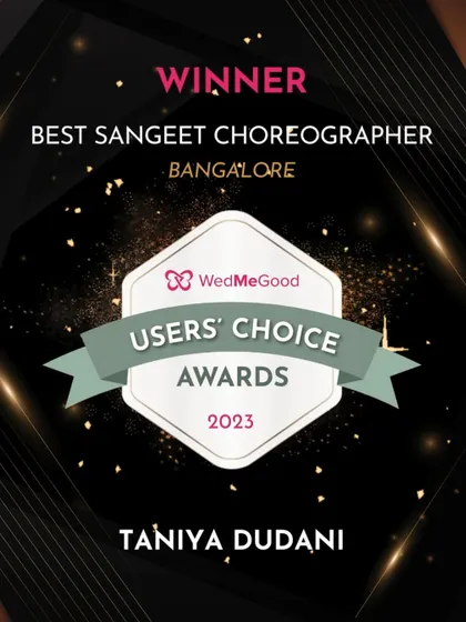 Winning the WedMeGood Users' Choice Award is a huge milestone. It reinforces my commitment to providing the best sangeet choreography for my clients in Bangalore and beyond.