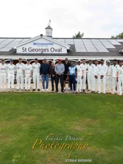 A group photograph with our opponents at the Westhoughton Cricket Club. This picture captures the spirit of sportsmanship that defines our tours.