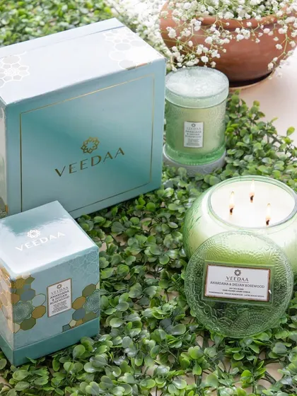 Our candles are made with a blend of globally-sourced, sustainable ingredients. This set, featuring our Himalayan Magnolia & Rosewood fragrance, showcases our commitment to quality and eco-friendly luxury.