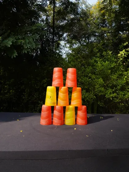 A classic cup stacking game, one of the many fun activities we plan to keep guests of all ages engaged.