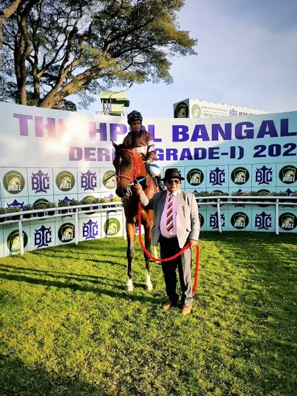 Perfect Legend, with jockey A. Ashhad Asbar, after winning The Indian Republic Cup.
