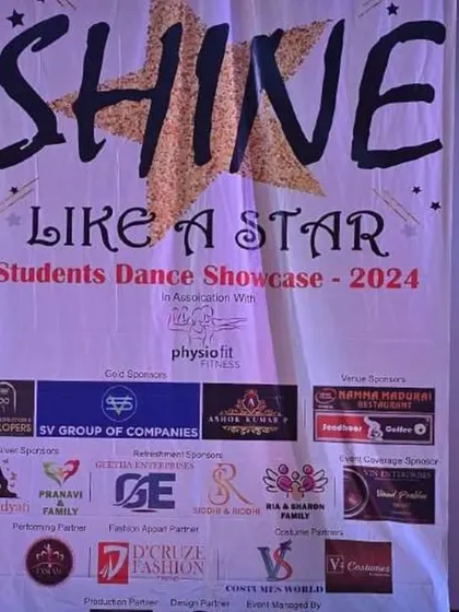 The official banner for our "Shine Like A Star" Student Dance Showcase 2024, highlighting our amazing sponsors and partners.