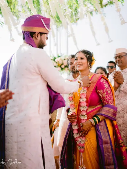 The Mangalsutra ceremony, a key moment in a Maharashtrian wedding.