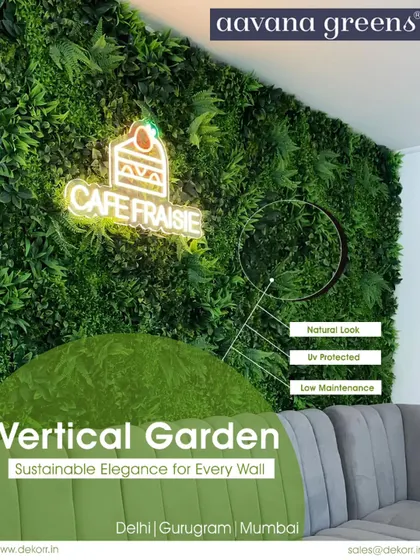 For commercial spaces like this cafe, a vibrant green wall becomes an instant attraction. I designed this artificial vertical garden to create a fresh, welcoming atmosphere for customers. It’s a zero-maintenance solution that provides a lasting natural look and makes the brand stand out.