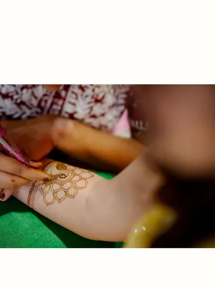 The very beginning of a design, starting with a simple mandala on the arm. This is where the magic starts.
