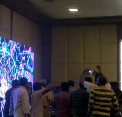 Another angle of the LED screen and the dancing crowd.