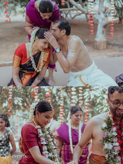 Candid moments from the ceremony, showing the blessings and interactions between family members.