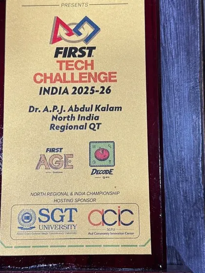 A close-up of the Dr. A.P.J. Abdul Kalam North India Regional QT award. This highlights the prestigious nature of the competitions our students participate in.