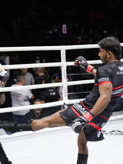 One of our athletes representing India at the GAMMA World MMA Championship in Thailand, executing a clean leg kick.
