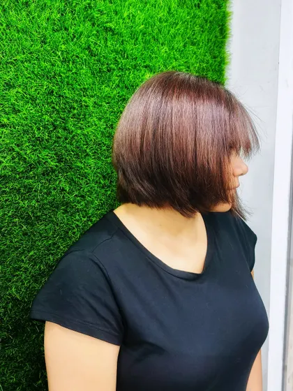 A side profile of my Korean-inspired bob haircut. Promoting salons or hair stylists is a natural fit, as my followers are often interested in achieving similar K-style looks.