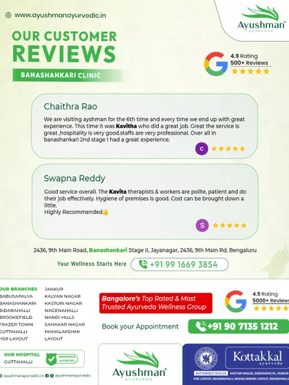 This review from our Banashankari clinic highlights the consistent, professional, and hospitable service that keeps our patients returning. It's a reflection of our commitment to creating a truly healing and trustworthy wellness environment.