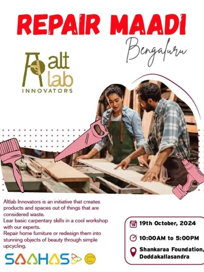 This flyer is for our "Repair Maadi" workshop with Altlab Innovators, focusing on basic carpentry and upcycling home furniture.