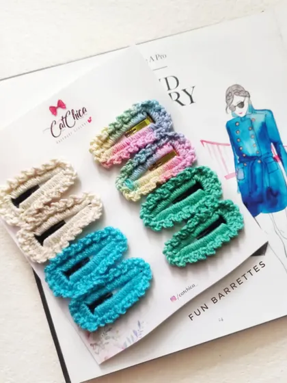Another set of our "Fun Barrettes," showing how easy it is to match them to any outfit.