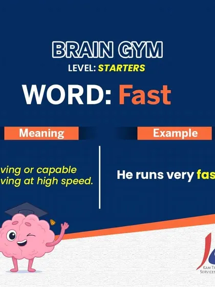 This is a duplicate of ID 105. Caption: Let's learn the word 'Fast'. It means moving at a high speed. For example, "The car is fast." Using the right word for the situation is important in spoken English.