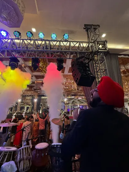 Another angle from a high-energy wedding performance. I am always watching the crowd to keep the energy high.