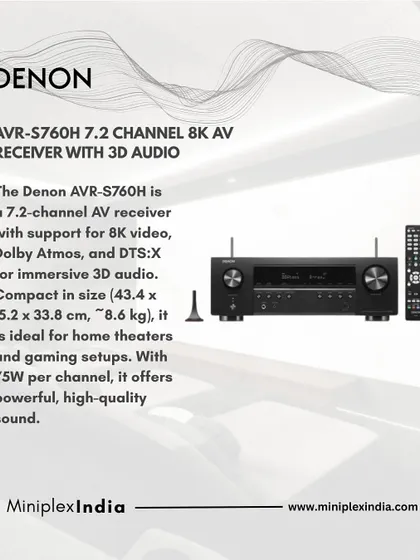 The Denon AVR-S760H is a 7.2 channel 8K AV receiver. It supports Dolby Atmos and DTS:X for immersive 3D audio, making it perfect for the latest movies and gaming consoles.