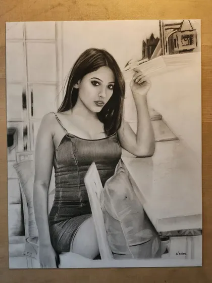 Another view of the final unframed portrait.