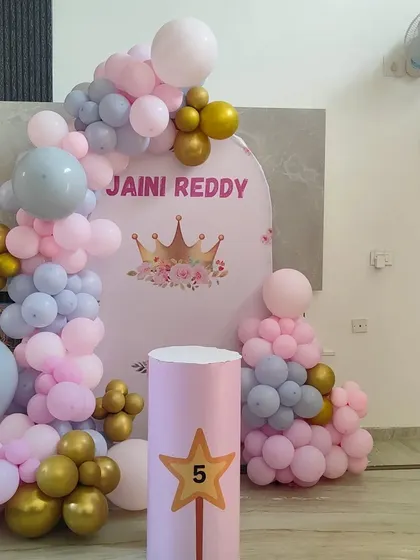 A simple and elegant princess theme with a crown motif, using a pastel pink, blue, and gold color palette.