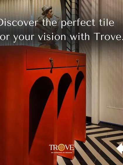With my vast collection, you can always discover the perfect tile for your vision. This bold red cabinet paired with a black and white geometric floor tile creates a dramatic and stylish statement.