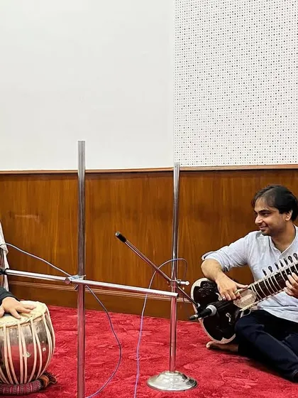 In the studio for an All India Radio recording. This was a special session, as it was my first after being upgraded to an 'A' grade artist.