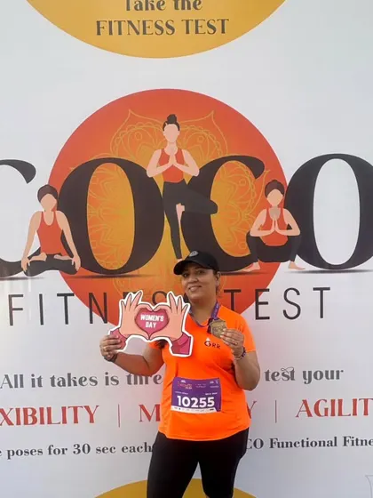 A finisher at the Women 10K Run, taking part in the post-race fitness test. Our commitment to fitness goes beyond the finish line.