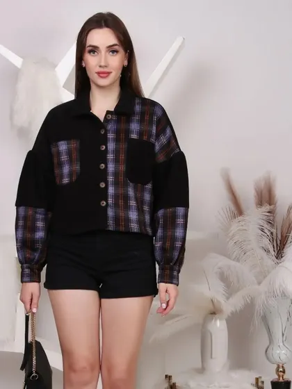 A model wearing a casual plaid shirt, demonstrating a standard look for an e-commerce listing. The simple background and clear lighting ensure the product details are visible.