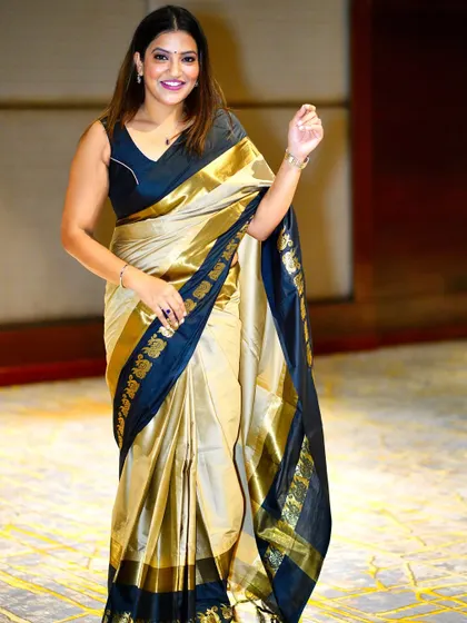 Another beautiful shot of this classic saree, perfect for any special occasion.