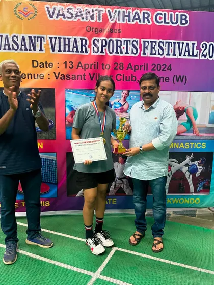 Here is Janhavi Vaidya, the runner-up in the Girls U-17 category at the Vasant Vihar Sports Festival. Well played!