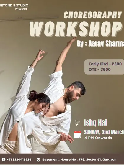 The official poster for the 'Ishq Hai' workshop. The image of the two dancers in a graceful pose perfectly represents the lyrical and contemporary style of the class.