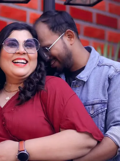 A close-up shot filled with laughter and joy. We focus on capturing these natural expressions that truly define a couple's relationship during their pre-wedding session.