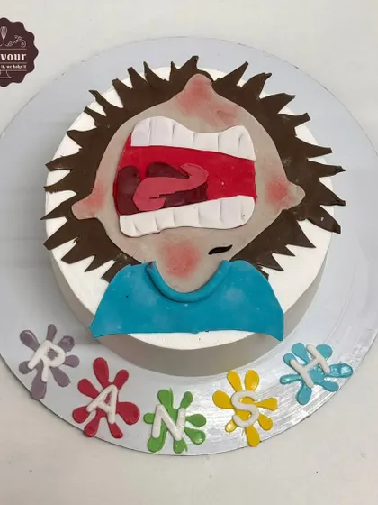 A Horrid Henry-themed cake that perfectly captures the character's mischievous expression. This chocolate mousse cake is a fun and unique choice for a fan of the books and show.